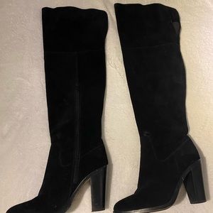 Black suede Vince Camuto over the knee boot.  3 inch heel size 7M